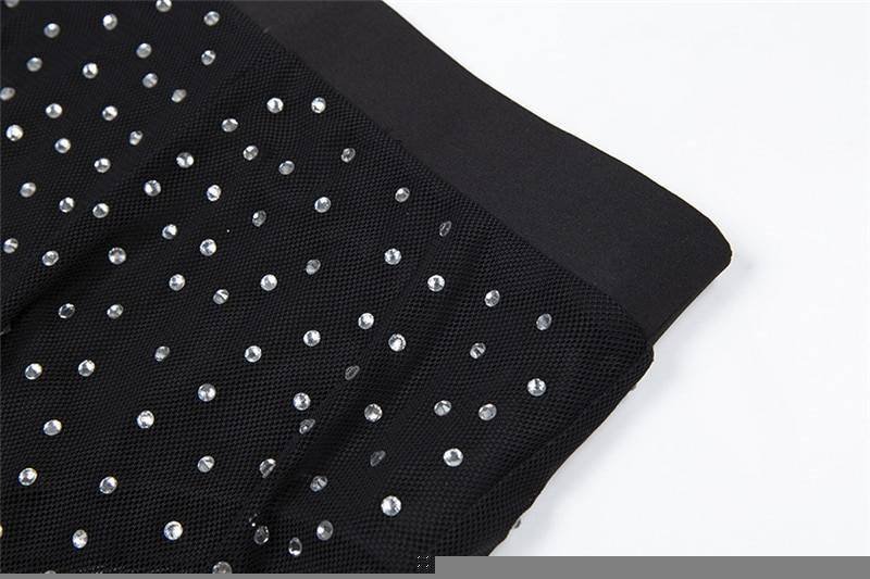 Bling Rhinestones Mesh Two 2 Piece Set Women Halter Bra Crop Top See Through Hollow Hot Shorts Summer Beach Sexy 2 Pcs Outfits