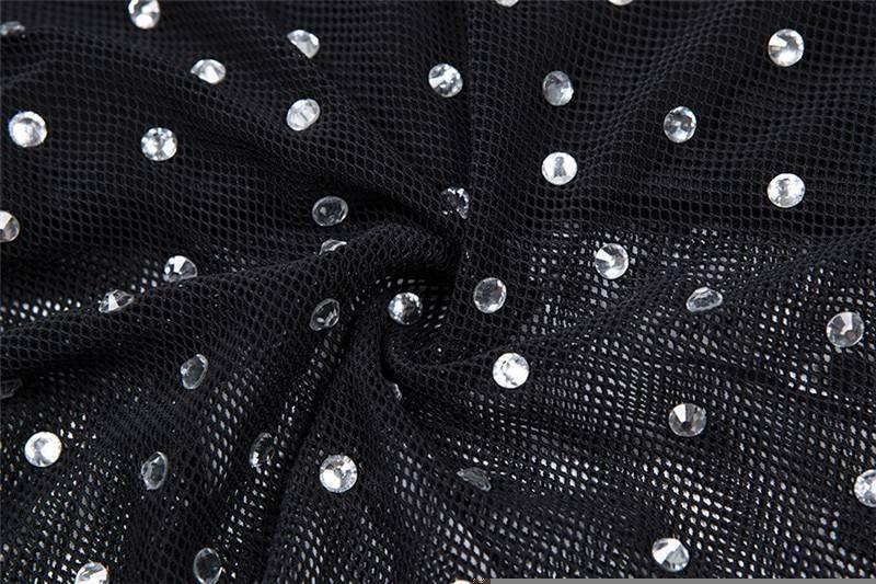 Bling Rhinestones Mesh Two 2 Piece Set Women Halter Bra Crop Top See Through Hollow Hot Shorts Summer Beach Sexy 2 Pcs Outfits