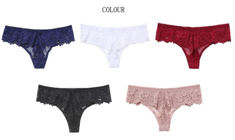 TERMEZY Women Sexy Lace Lingerie Temptation Low-waist Panties Embroidery Thong Transparent Hollow out Underwear Female G String