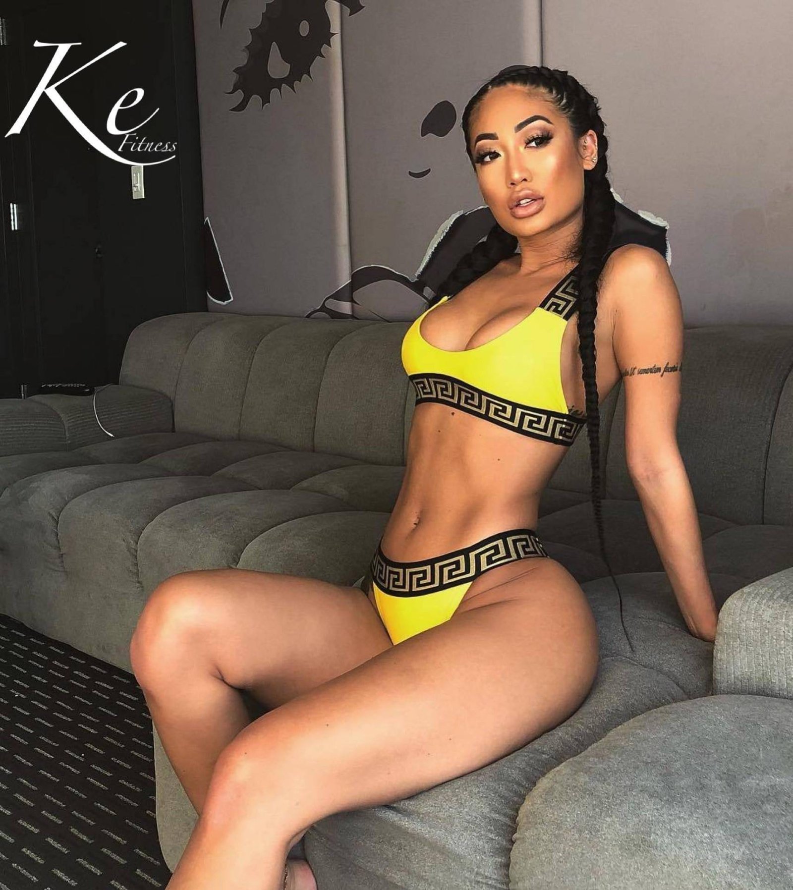KE 2 pieces swimsuit 2020 fashion striped milk silk without pad swimwear black women's swim suit bikini swimsuit