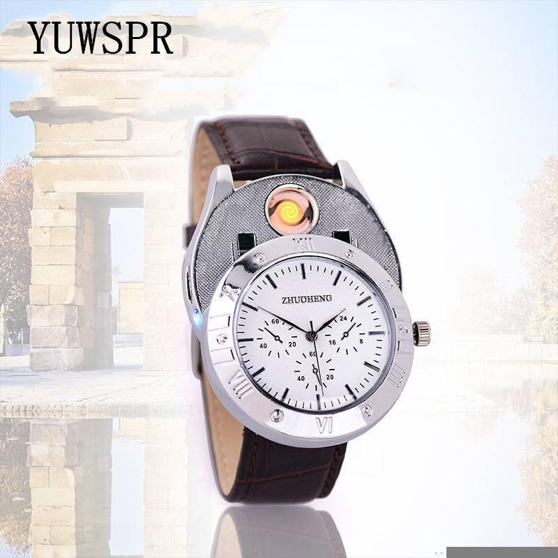 Men watch Quartz Watch with Cigarette Lighter Watch Red light Electronic Flameless Windproof Cigarette Lighter male clock F777 Men watch Quartz Watch with Cigarette Lighter Watch Red light Electronic Flameless Windproof Cigarette Lighter male clock F777