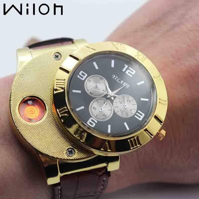 Men watch Quartz Watch with Cigarette Lighter Watch Red light Electronic Flameless Windproof Cigarette Lighter male clock F777 Men watch Quartz Watch with Cigarette Lighter Watch Red light Electronic Flameless Windproof Cigarette Lighter male clock F777