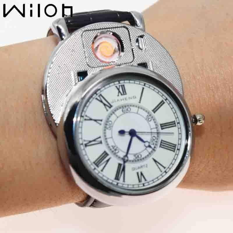 Men watch Quartz Watch with Cigarette Lighter Watch Red light Electronic Flameless Windproof Cigarette Lighter male clock F777 Men watch Quartz Watch with Cigarette Lighter Watch Red light Electronic Flameless Windproof Cigarette Lighter male clock F777