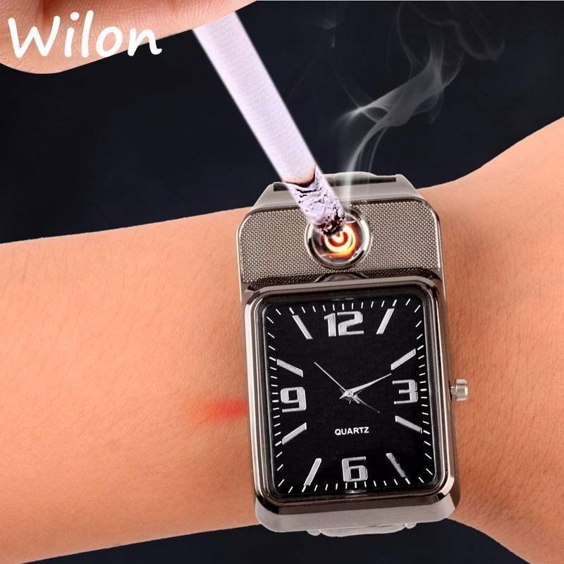 Men watch Quartz Watch with Cigarette Lighter Watch Red light Electronic Flameless Windproof Cigarette Lighter male clock F777 Men watch Quartz Watch with Cigarette Lighter Watch Red light Electronic Flameless Windproof Cigarette Lighter male clock F777