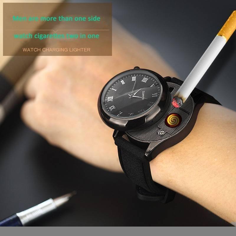 Men watch Quartz Watch with Cigarette Lighter Watch Red light Electronic Flameless Windproof Cigarette Lighter male clock F777 Men watch Quartz Watch with Cigarette Lighter Watch Red light Electronic Flameless Windproof Cigarette Lighter male clock F777