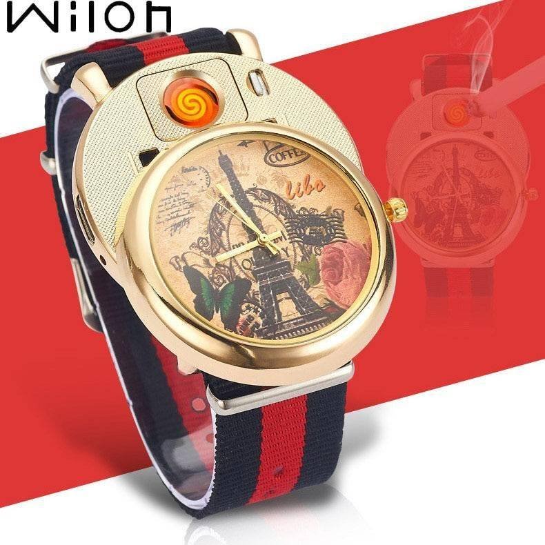 Men watch Quartz Watch with Cigarette Lighter Watch Red light Electronic Flameless Windproof Cigarette Lighter male clock F777 Men watch Quartz Watch with Cigarette Lighter Watch Red light Electronic Flameless Windproof Cigarette Lighter male clock F777