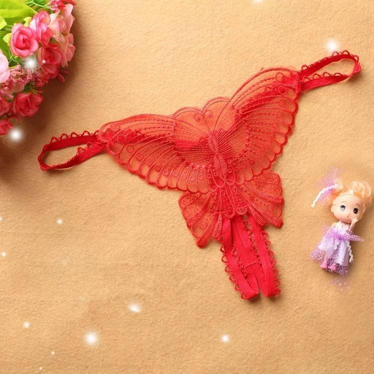 Sexy Women Lace Hollow out Butterfly Shaped G-String Open Crotch Underwear Lingerie Panties