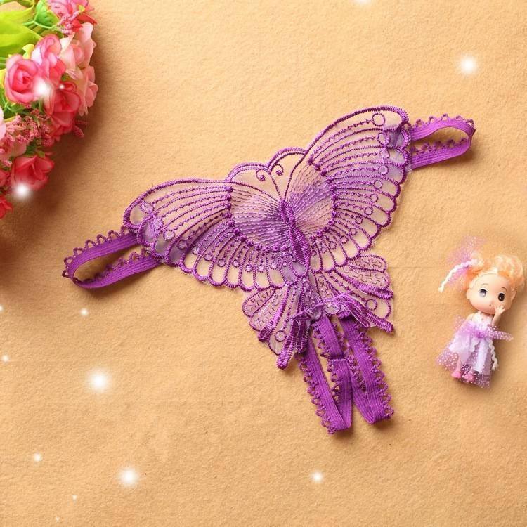 Sexy Women Lace Hollow out Butterfly Shaped G-String Open Crotch Underwear Lingerie Panties