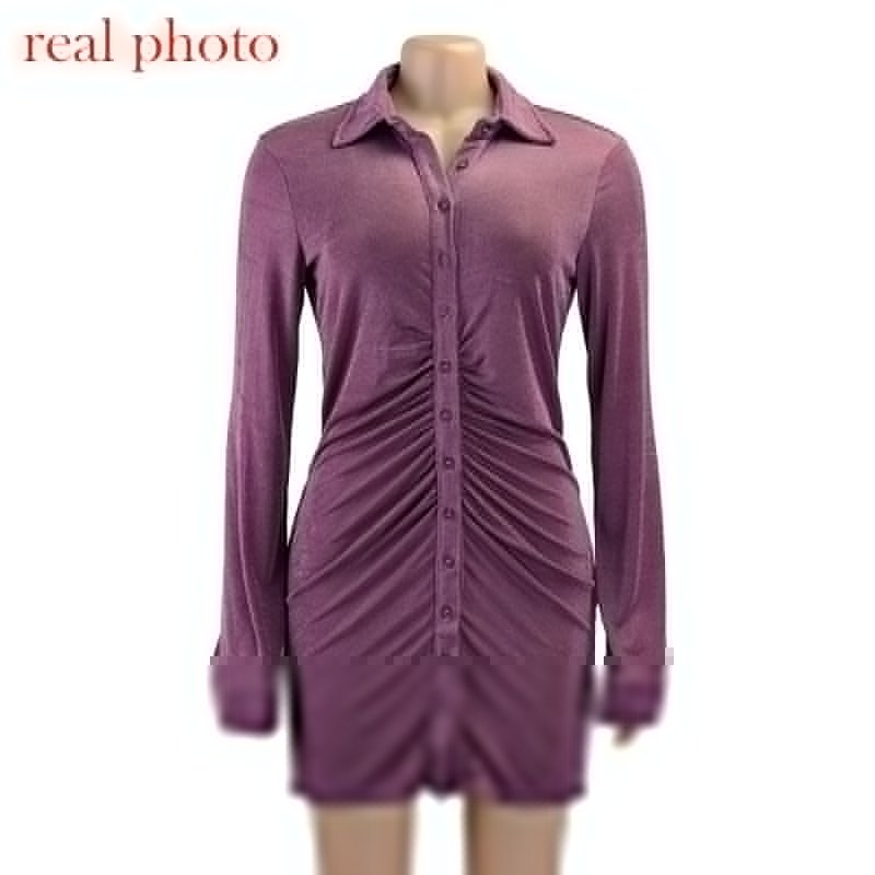 Cryptographic Turn-Down Collar Green Women Shirt Dresses Club Party Long Sleeve Button Mini Dress Holiday 2021 Spring Streetwear