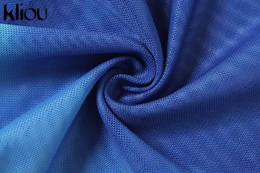 Kliou Printed Mesh Tie Up Top+Skirt Matching Sets Flare Long Sleeve Holiday Club Outfit For Women Casual Drawstring 2 Piece Set