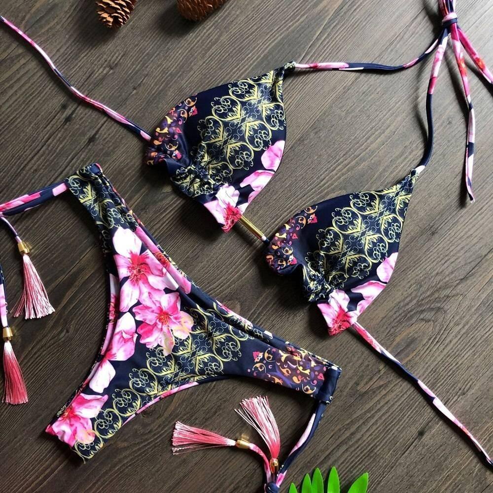 2020 Popular Womens Beachwear Sexy Bikini Set Hot Stamp Sport Swimwear Push-Up Padded Swimsuit Bodysuit Exquisite Bather Swimwea