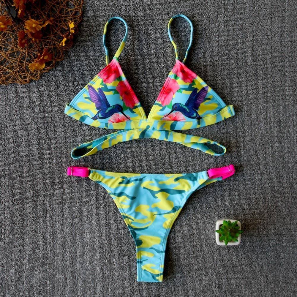 2020 Sexy Bikini Print Floral Ruffled Bikinis Swimwear Women Female Bathing Swimsuit Brazilian Biquini Beach Wear