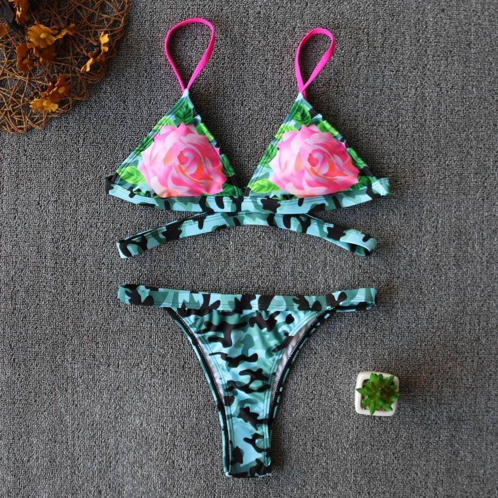 2020 Sexy Bikini Print Floral Ruffled Bikinis Swimwear Women Female Bathing Swimsuit Brazilian Biquini Beach Wear