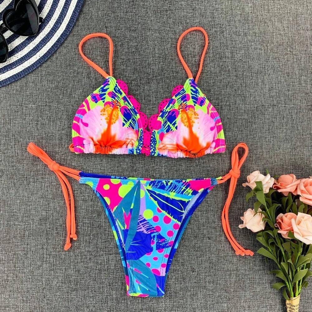 2020 Sexy Bikini Print Floral Ruffled Bikinis Swimwear Women Female Bathing Swimsuit Brazilian Biquini Beach Wear