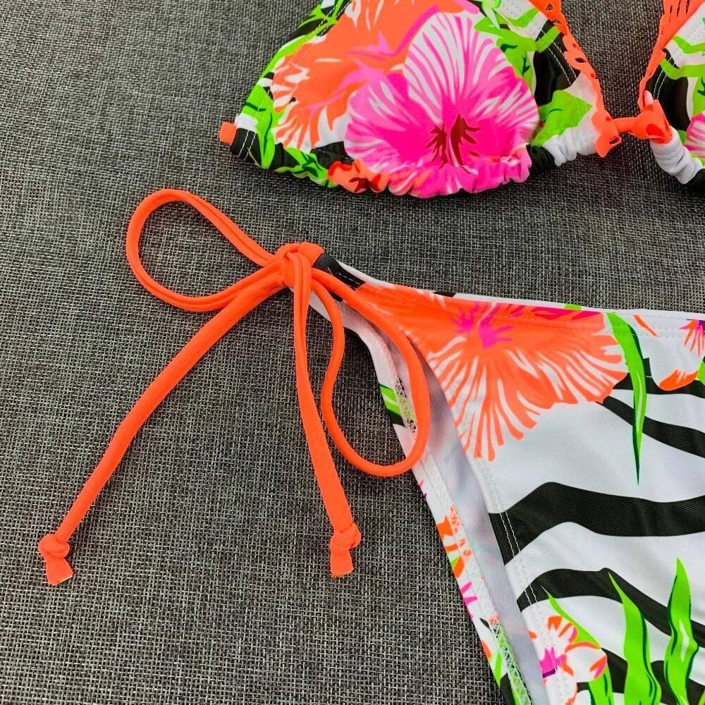 2020 Sexy Bikini Print Floral Ruffled Bikinis Swimwear Women Female Bathing Swimsuit Brazilian Biquini Beach Wear