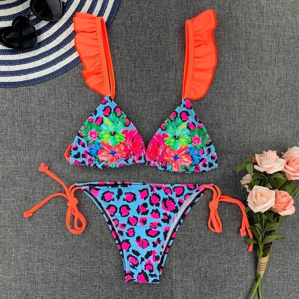 2020 Sexy Bikini Print Floral Ruffled Bikinis Swimwear Women Female Bathing Swimsuit Brazilian Biquini Beach Wear