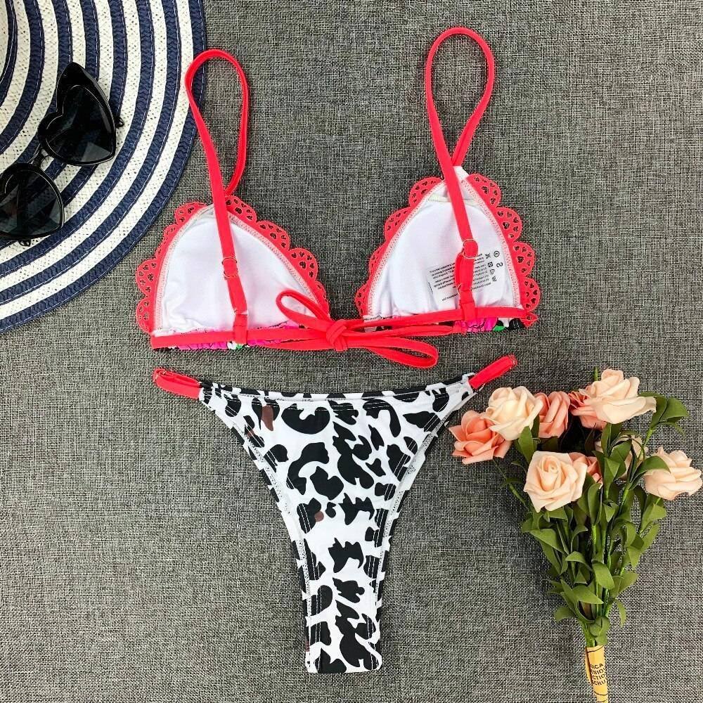 2020 Sexy Bikini Print Floral Ruffled Bikinis Swimwear Women Female Bathing Swimsuit Brazilian Biquini Beach Wear