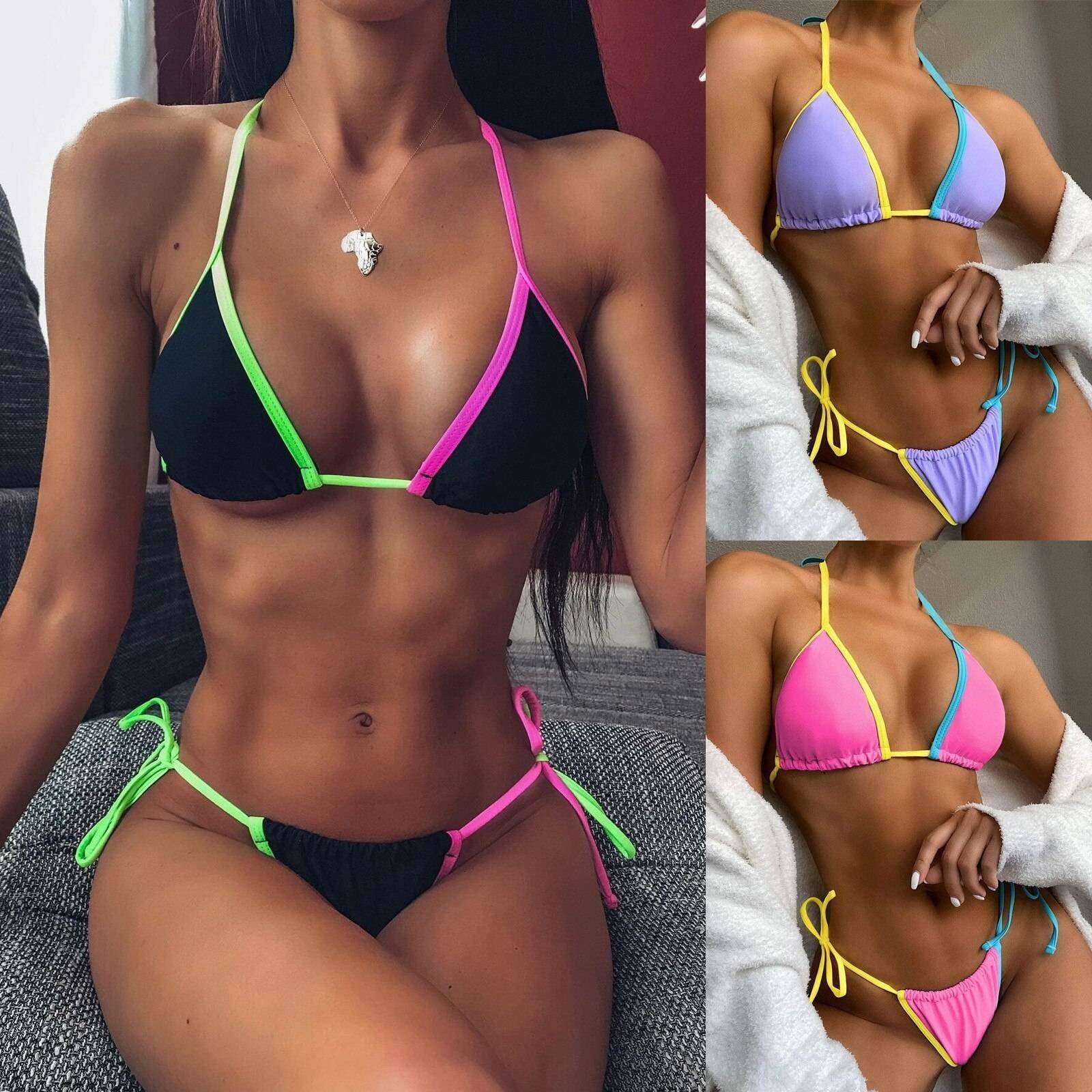 2021 Sexy Thong Micro Bikinis Women Swimsuits Color Border Push up Swimwear Female Bikini Set Brazilian Biquini Bathing Suits 2021 Sexy Thong Micro Bikinis Women Swimsuits Color Border Push up Swimwear Female Bikini Set Brazilian Biquini Bathing Suits