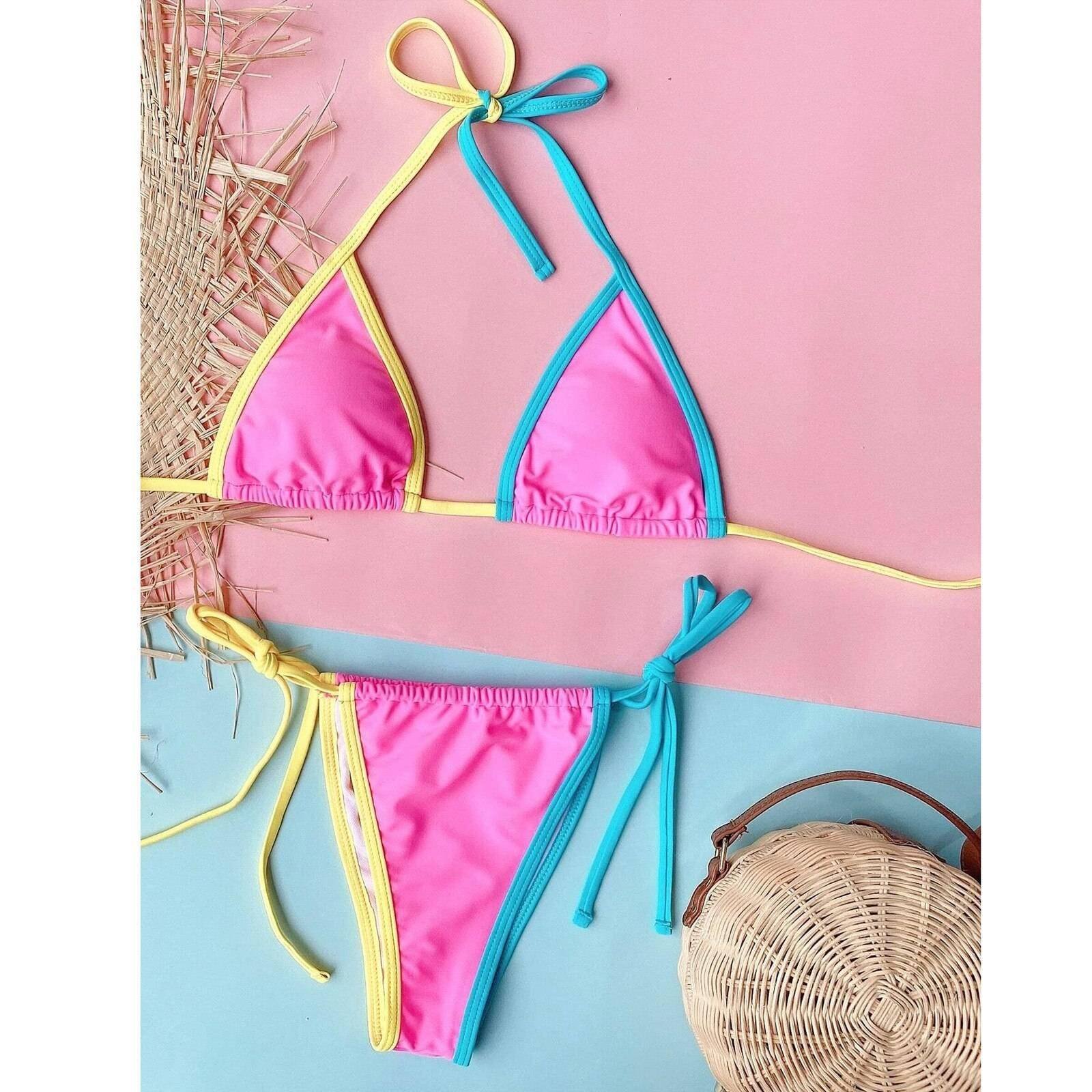 2021 Sexy Thong Micro Bikinis Women Swimsuits Color Border Push up Swimwear Female Bikini Set Brazilian Biquini Bathing Suits 2021 Sexy Thong Micro Bikinis Women Swimsuits Color Border Push up Swimwear Female Bikini Set Brazilian Biquini Bathing Suits