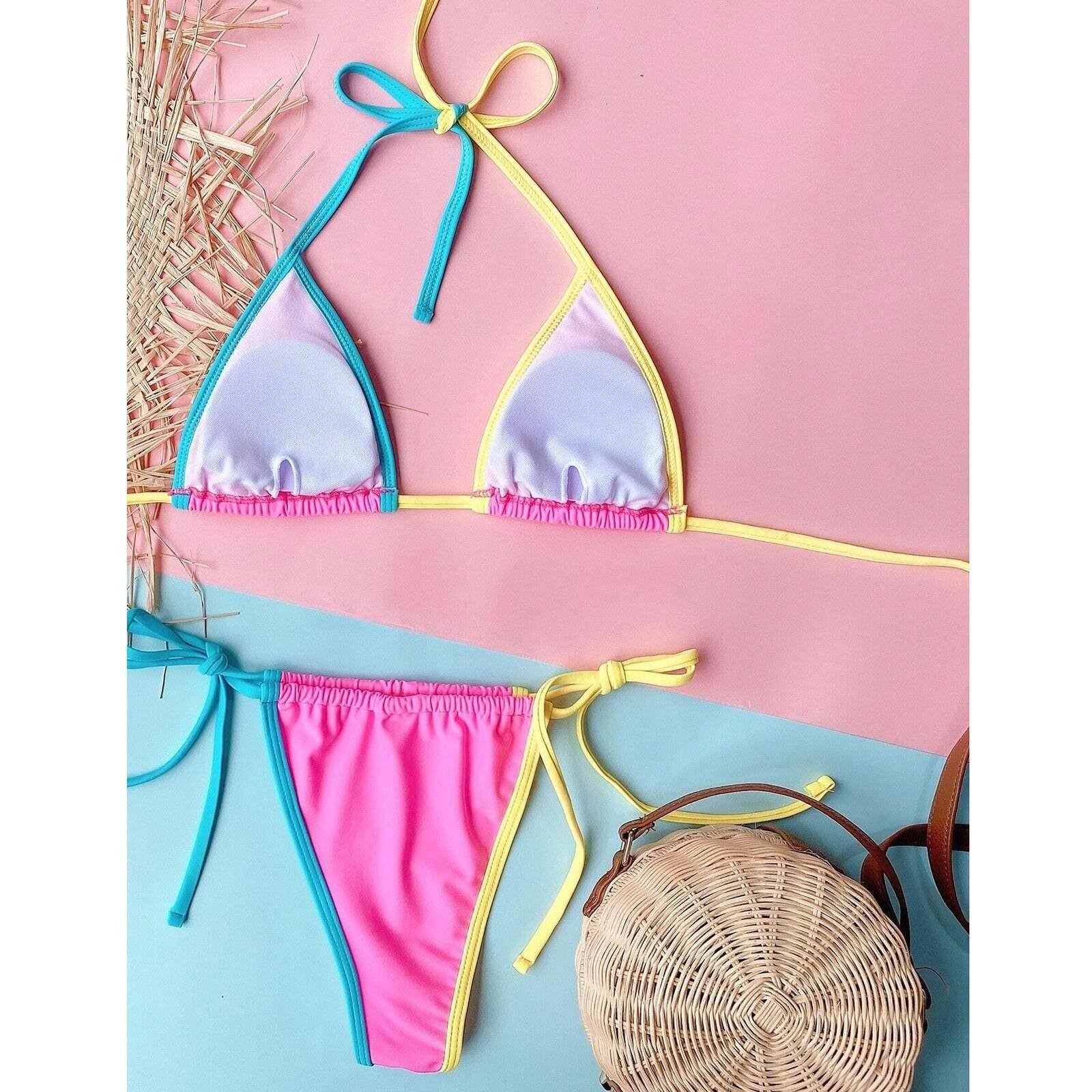 2021 Sexy Thong Micro Bikinis Women Swimsuits Color Border Push up Swimwear Female Bikini Set Brazilian Biquini Bathing Suits 2021 Sexy Thong Micro Bikinis Women Swimsuits Color Border Push up Swimwear Female Bikini Set Brazilian Biquini Bathing Suits