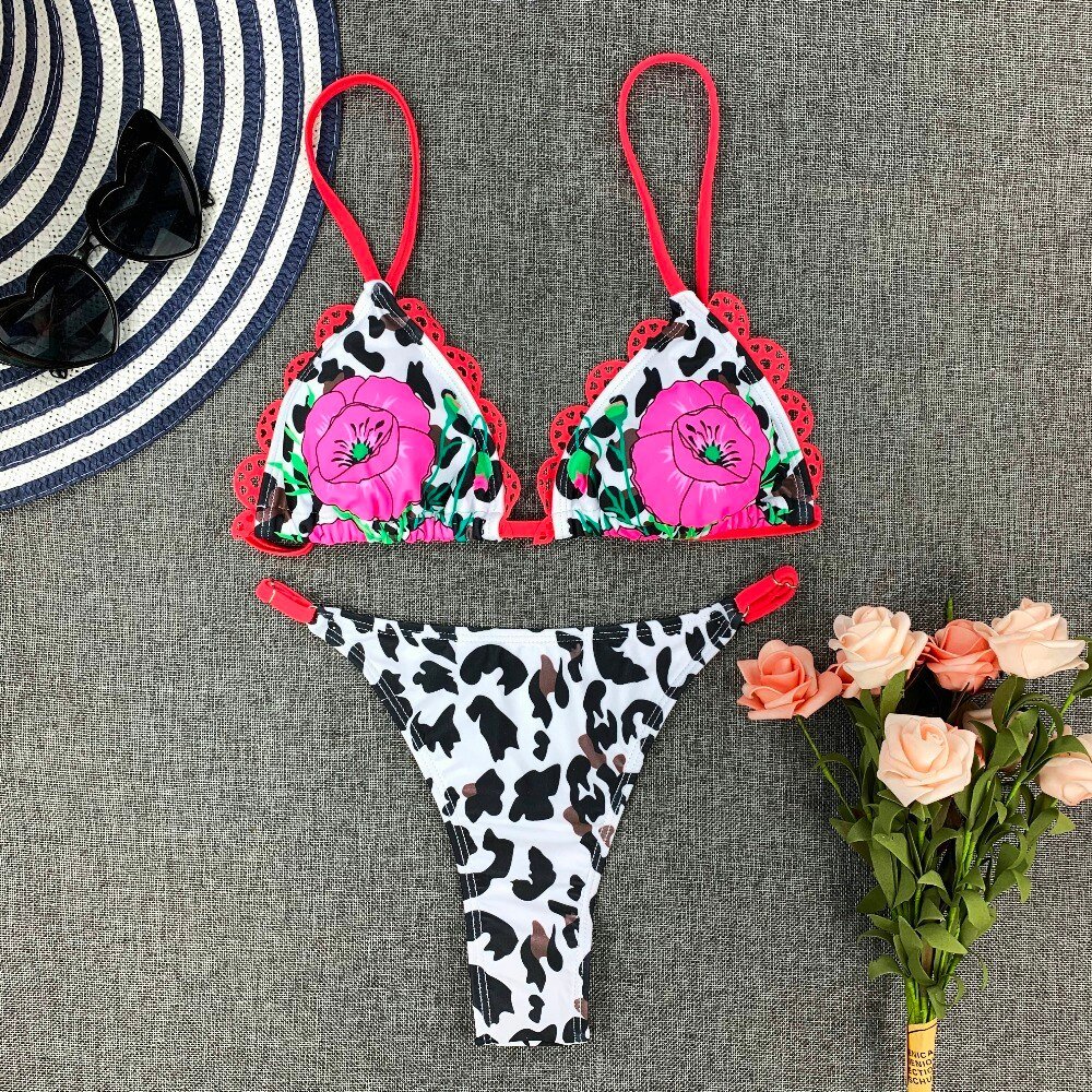 2020 Sexy Bikini Print Floral Ruffled Bikinis Swimwear Women Female Bathing Swimsuit Brazilian Biquini Beach Wear