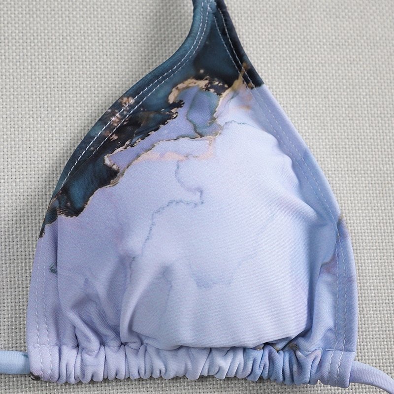 New Sexy Marble Print Push Up bikini Women Swimsuit Female Swimwear 3-piece Bikini set V-Bar Wired Short Skirt Bathing suit Swim