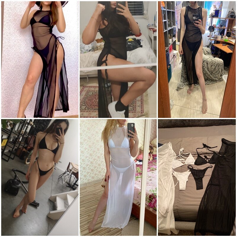 In-X Black 3 pieces set High neck swimwear female swimsuit cover-ups for women Skirts bikini Halter triangle bathing suit 2021