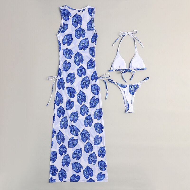 In-X Black 3 pieces set High neck swimwear female swimsuit cover-ups for women Skirts bikini Halter triangle bathing suit 2021