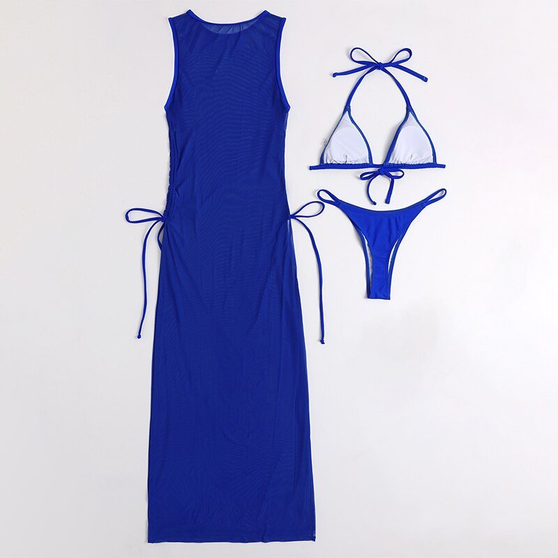 In-X Black 3 pieces set High neck swimwear female swimsuit cover-ups for women Skirts bikini Halter triangle bathing suit 2021