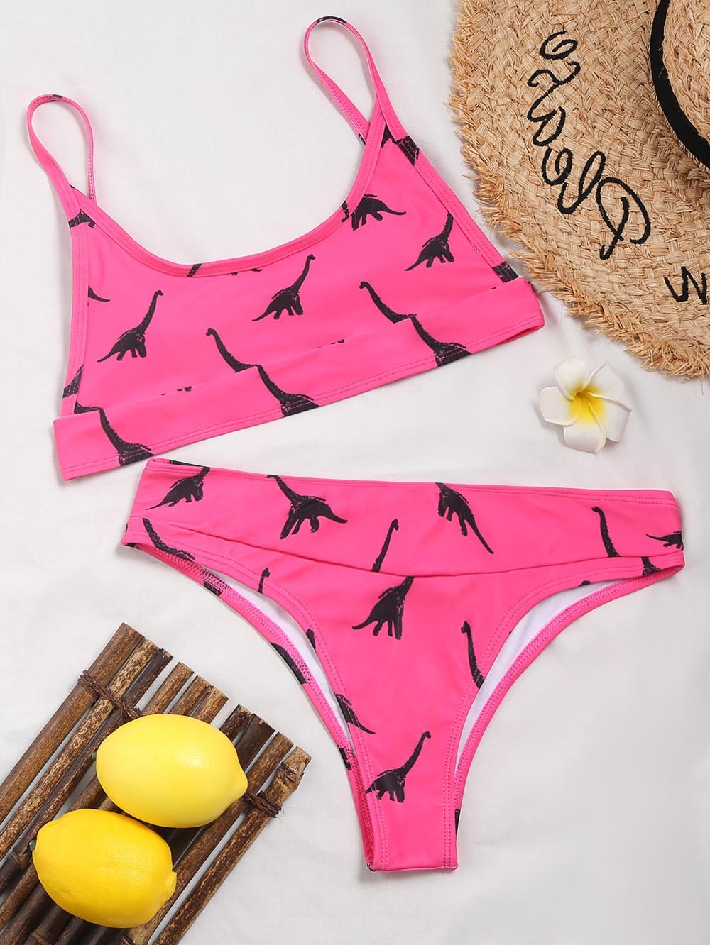 2021 Sexy Yellow Dinosaur Print Swimsuit Women bathers Bandeau Bikinis Woman Push up Swimwear Sport Swimming bathing suit Lovely