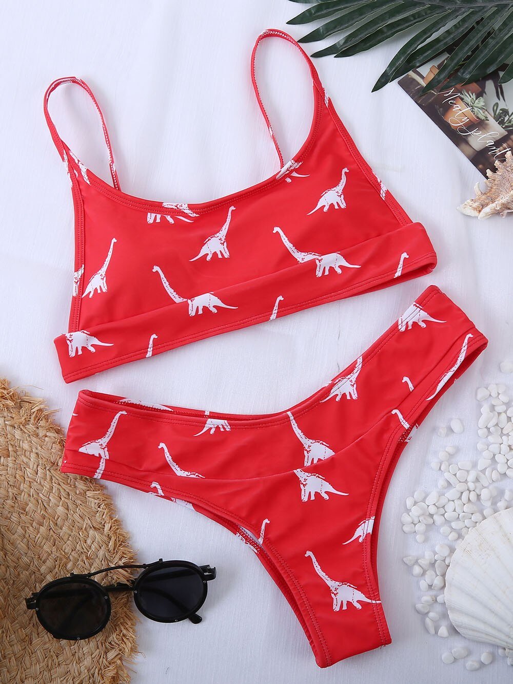 2021 Sexy Yellow Dinosaur Print Swimsuit Women bathers Bandeau Bikinis Woman Push up Swimwear Sport Swimming bathing suit Lovely