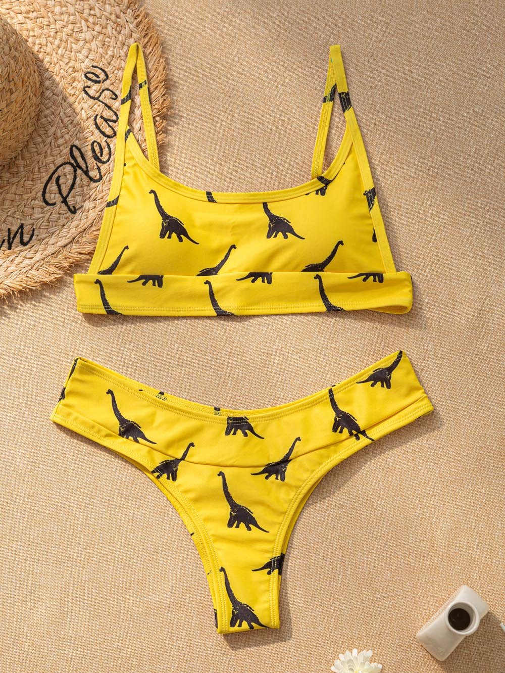 2021 Sexy Yellow Dinosaur Print Swimsuit Women bathers Bandeau Bikinis Woman Push up Swimwear Sport Swimming bathing suit Lovely
