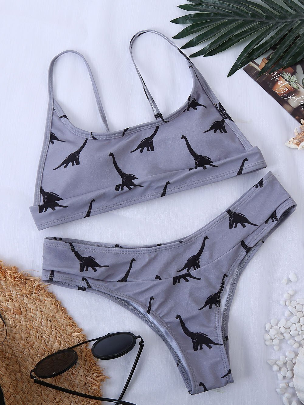 2021 Sexy Yellow Dinosaur Print Swimsuit Women bathers Bandeau Bikinis Woman Push up Swimwear Sport Swimming bathing suit Lovely