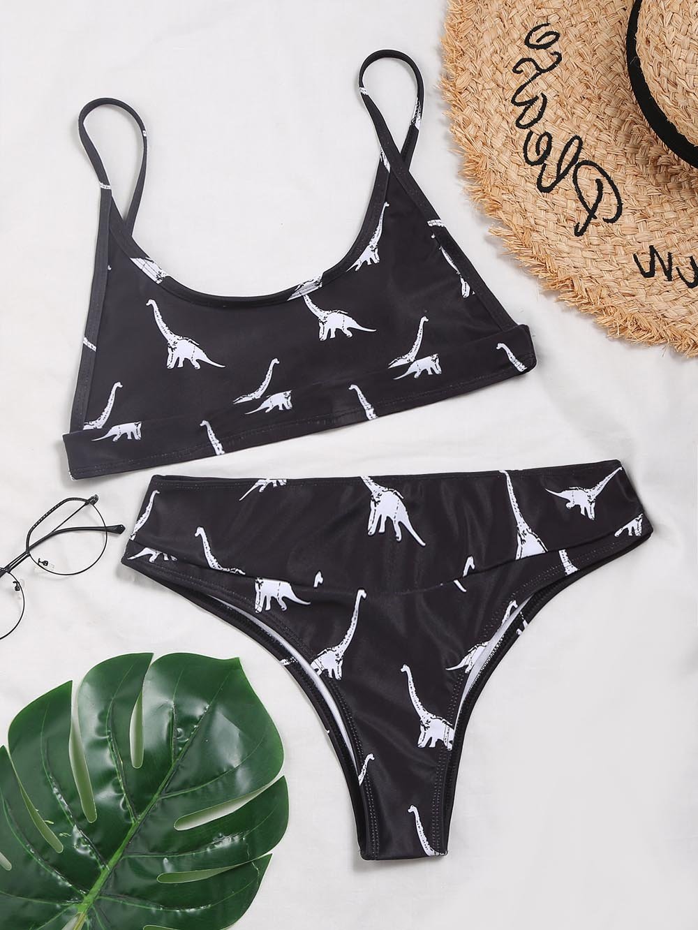 2021 Sexy Yellow Dinosaur Print Swimsuit Women bathers Bandeau Bikinis Woman Push up Swimwear Sport Swimming bathing suit Lovely