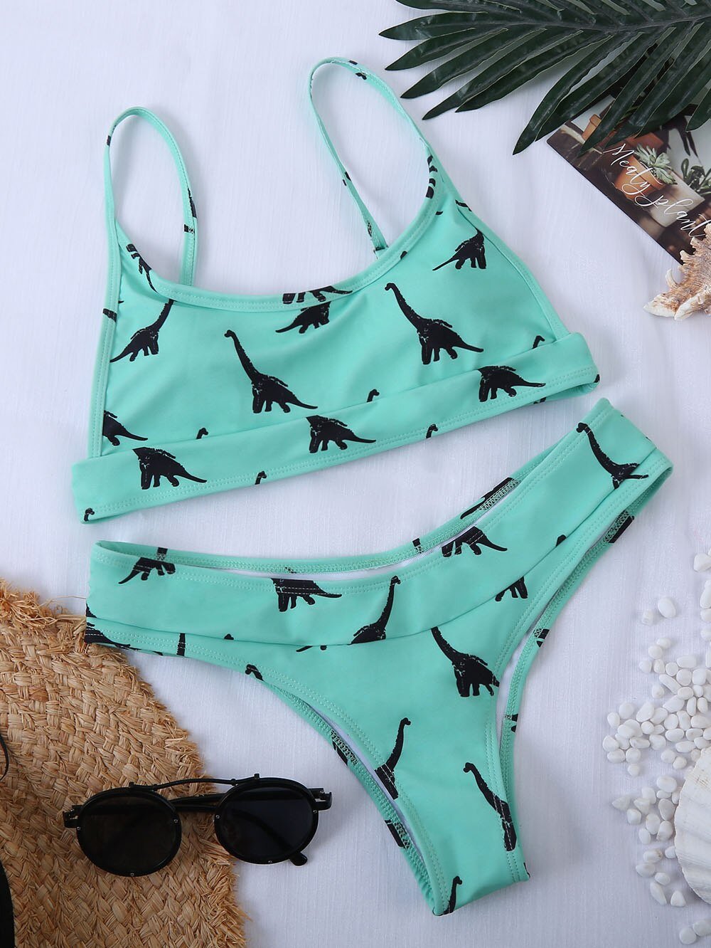 2021 Sexy Yellow Dinosaur Print Swimsuit Women bathers Bandeau Bikinis Woman Push up Swimwear Sport Swimming bathing suit Lovely