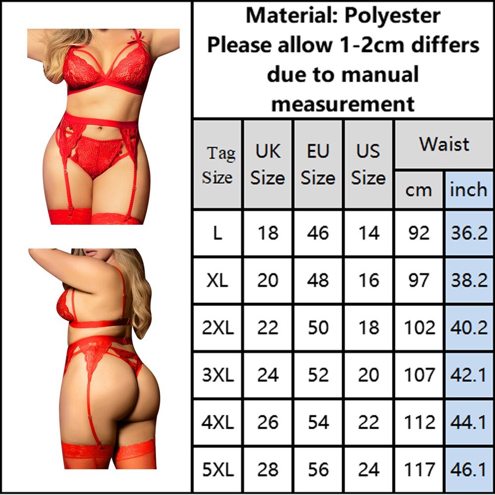 Plus Size Women Sexy Lace Half Cup Lingerie set Bra+ Panties+Garters 3 Pcs 5XL large size Underwear Lenceria Erotic Lingerie D30 Plus Size Women Sexy Lace Half Cup Lingerie set Bra+ Panties+Garters 3 Pcs 5XL large size Underwear Lenceria Erotic Lingerie D30