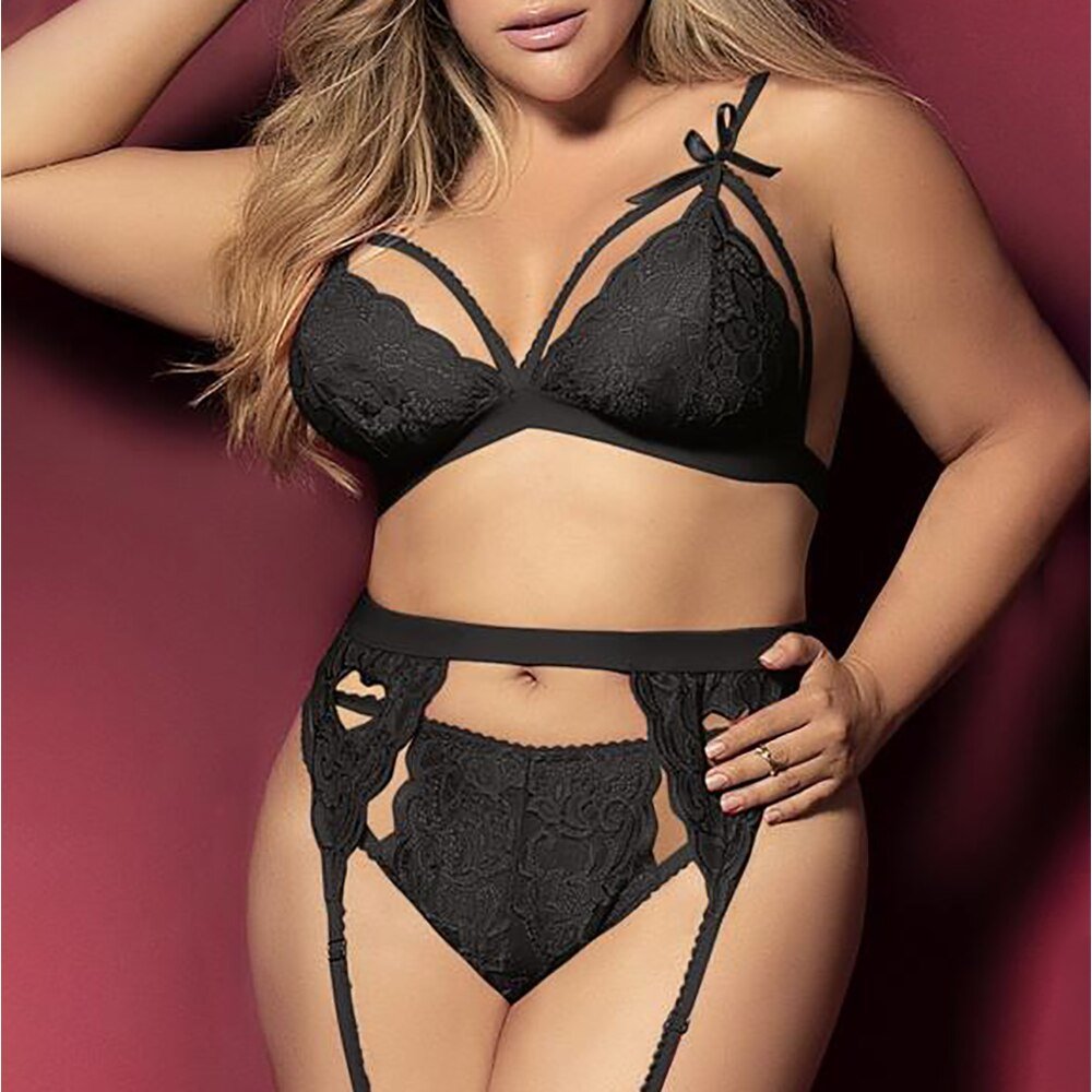 Plus Size Women Sexy Lace Half Cup Lingerie set Bra+ Panties+Garters 3 Pcs 5XL large size Underwear Lenceria Erotic Lingerie D30 Plus Size Women Sexy Lace Half Cup Lingerie set Bra+ Panties+Garters 3 Pcs 5XL large size Underwear Lenceria Erotic Lingerie D30