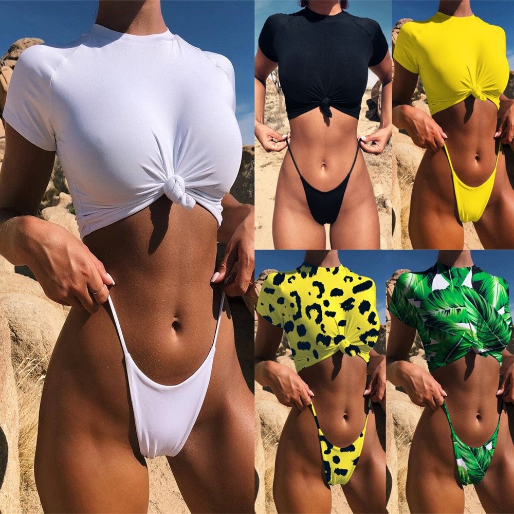 Sport Bikini Women Swimwear T-Shirt Female Swimsuit Two-Pieces Bather Bathing Suit Shorts Sleeve Mujer Trikini Banador Badpak Sport Bikini Women Swimwear T-Shirt Female Swimsuit Two-Pieces Bather Bathing Suit Shorts Sleeve Mujer Trikini Banador Badpak