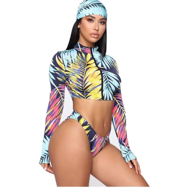 2020 Sexy Long Sleeve Bikinis Women Swimsuit Green Leaves Print Bathing Suits Beachwear Brazilian Bikini Set Biquini Female 2020 Sexy Long Sleeve Bikinis Women Swimsuit Green Leaves Print Bathing Suits Beachwear Brazilian Bikini Set Biquini Female
