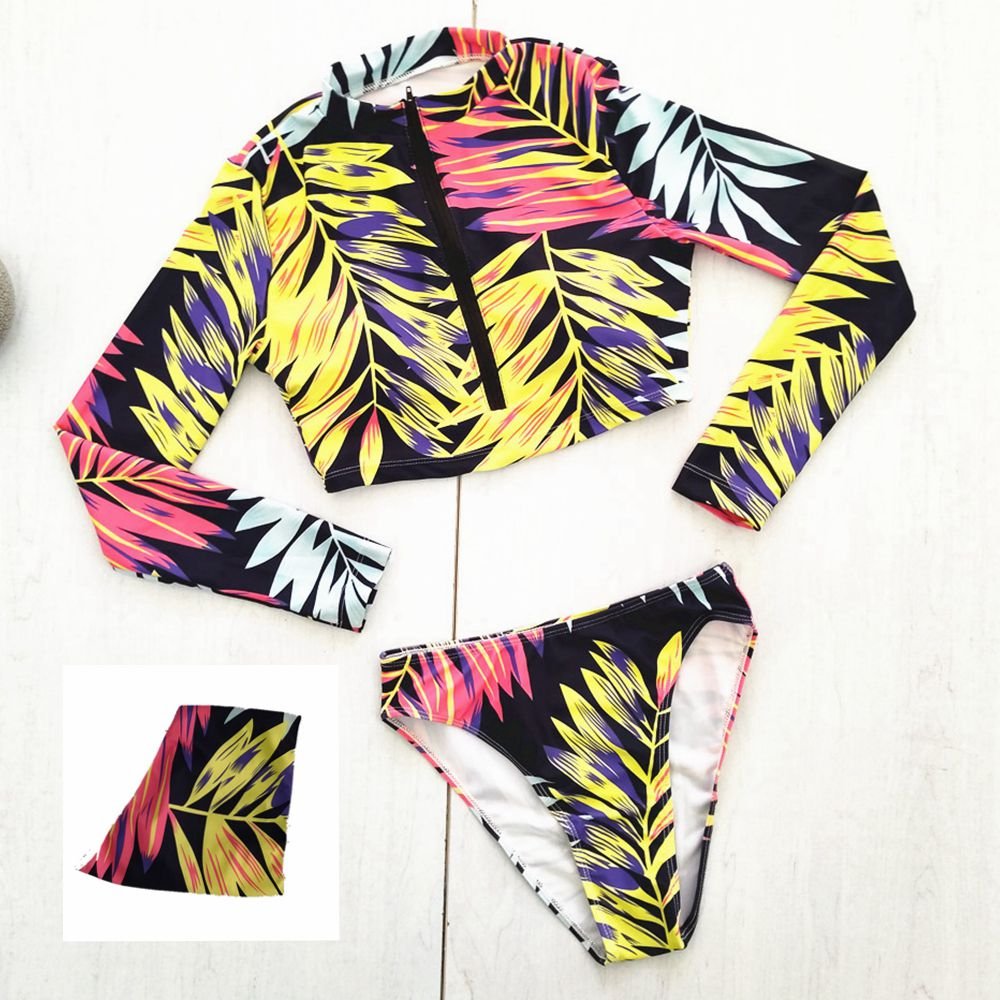 2020 Sexy Long Sleeve Bikinis Women Swimsuit Green Leaves Print Bathing Suits Beachwear Brazilian Bikini Set Biquini Female 2020 Sexy Long Sleeve Bikinis Women Swimsuit Green Leaves Print Bathing Suits Beachwear Brazilian Bikini Set Biquini Female