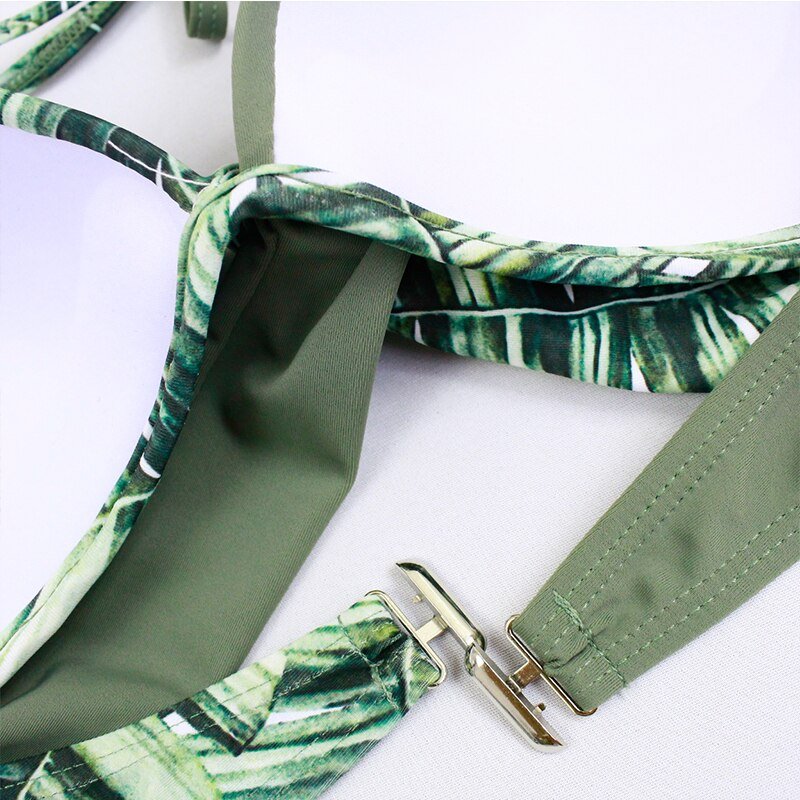 2020 Sexy Long Sleeve Bikinis Women Swimsuit Green Leaves Print Bathing Suits Beachwear Brazilian Bikini Set Biquini Female