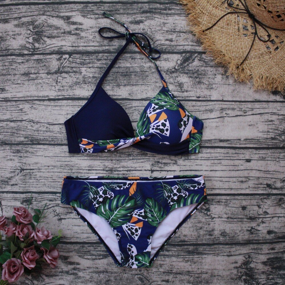 2020 Sexy Long Sleeve Bikinis Women Swimsuit Green Leaves Print Bathing Suits Beachwear Brazilian Bikini Set Biquini Female