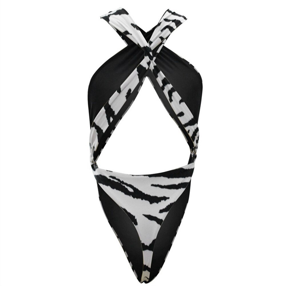 Reversible Swimsuit Tanga One Piece Swimsuit Sexy Tummy Cut Swimwear Halter Monokini High Leg Cut Bathing Suit Thong Swimsuits