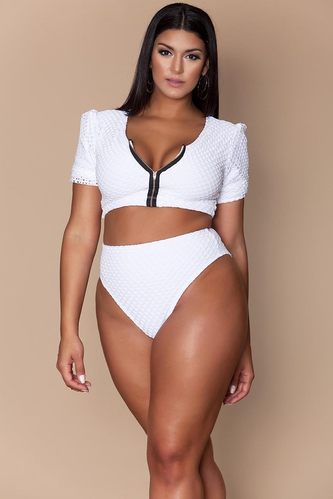 XL-4XL Plus Size Bikini Set Pad Zipper Front Swimsuit Large Swimwear 2019 High Waist Monokini Female Short Sleeve Bathing Suit