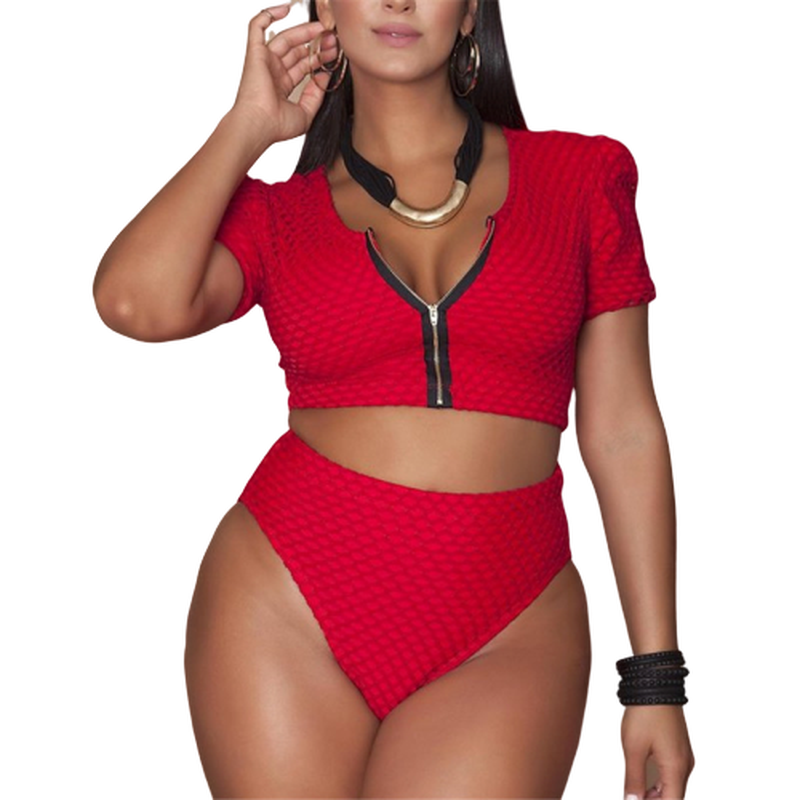 XL-4XL Plus Size Bikini Set Pad Zipper Front Swimsuit Large Swimwear 2019 High Waist Monokini Female Short Sleeve Bathing Suit XL-4XL Plus Size Bikini Set Pad Zipper Front Swimsuit Large Swimwear 2019 High Waist Monokini Female Short Sleeve Bathing Suit