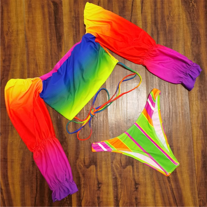 Tie Dye Swimwear 2021 Women's Swimsuit Separate Long Sleeve Swimming Suit Push Up Bikinis Bachelorette Party Trikini