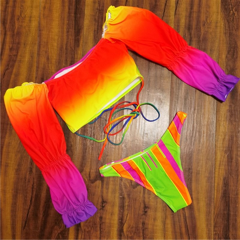 Tie Dye Swimwear 2021 Women’s Swimsuit Separate Long Sleeve Swimming Suit Push Up Bikinis Bachelorette Party Trikini Tie Dye Swimwear 2021 Women's Swimsuit Separate Long Sleeve Swimming Suit Push Up Bikinis Bachelorette Party Trikini