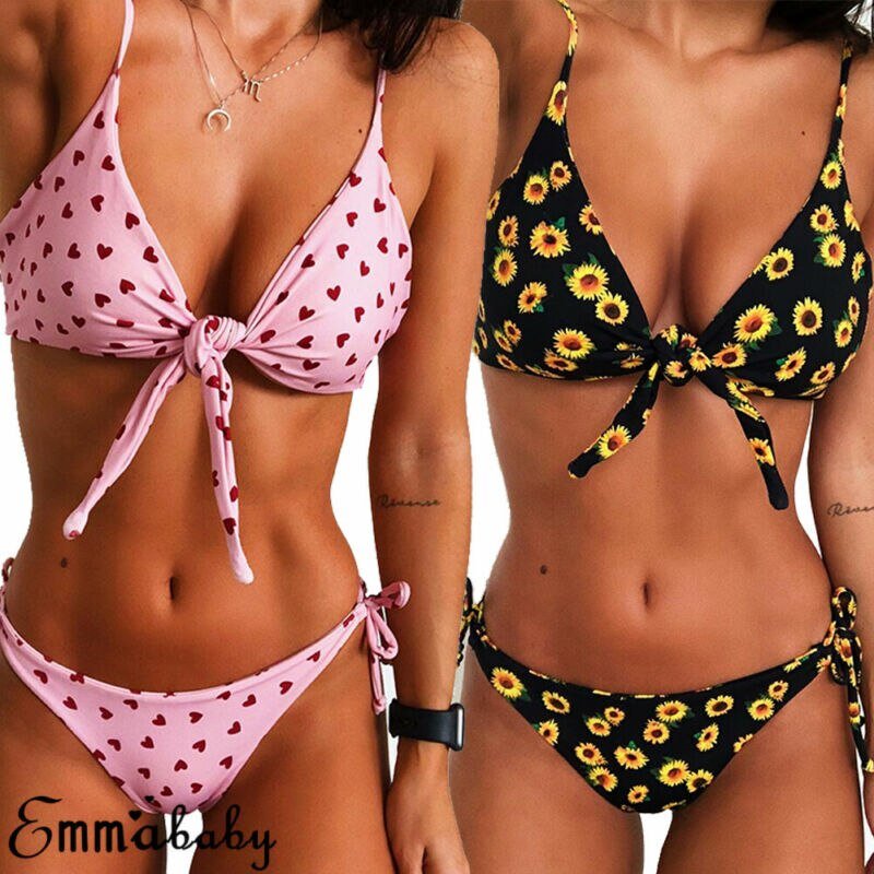 2020 Women Bandage Push-up Triangle Swimwear Bathing Suits Sunflower Print Padded Bra Bikini Set Swimsuit 2020 Women Bandage Push-up Triangle Swimwear Bathing Suits Sunflower Print Padded Bra Bikini Set Swimsuit