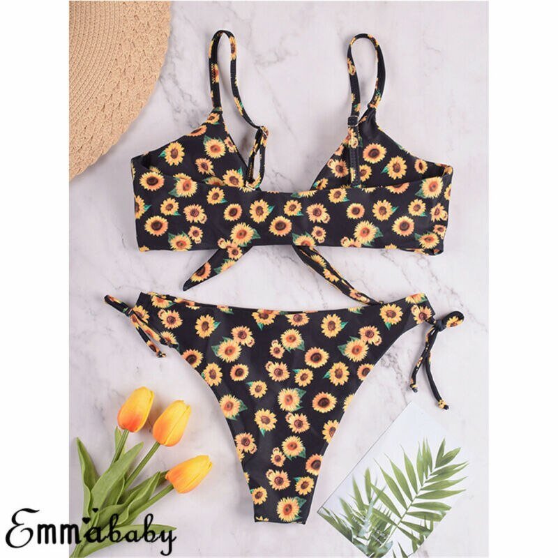 2020 Women Bandage Push-up Triangle Swimwear Bathing Suits Sunflower Print Padded Bra Bikini Set Swimsuit 2020 Women Bandage Push-up Triangle Swimwear Bathing Suits Sunflower Print Padded Bra Bikini Set Swimsuit