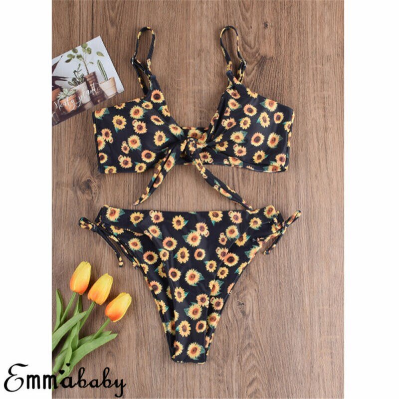 2020 Women Bandage Push-up Triangle Swimwear Bathing Suits Sunflower Print Padded Bra Bikini Set Swimsuit 2020 Women Bandage Push-up Triangle Swimwear Bathing Suits Sunflower Print Padded Bra Bikini Set Swimsuit